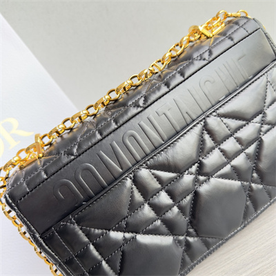 CD Medium Di.or Caro Bag Quilted Macrocannage Calfskin Gold Tone Metal Black