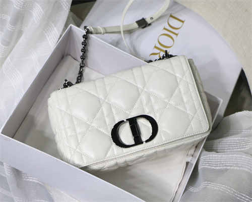 CD Medium Di.or Caro Bag Quilted Macrocannage Calfskin Guncolor Tone Metal White