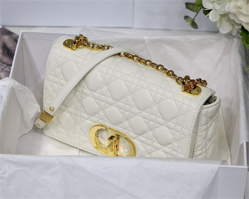 cd medium di.or caro bag S*pple cannage calfskin gold tone metal white