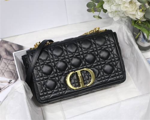 cd medium di.or caro bag S*pple cannage calfskin gold tone metal black