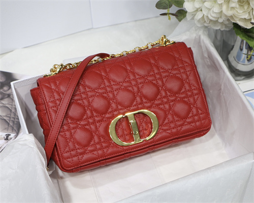 cd medium di.or caro bag S*pple cannage calfskin gold tone metal red