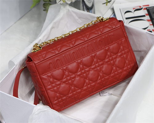 cd medium di.or caro bag S*pple cannage calfskin gold tone metal red