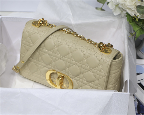 cd medium di.or caro bag S*pple cannage calfskin gold tone metal beige