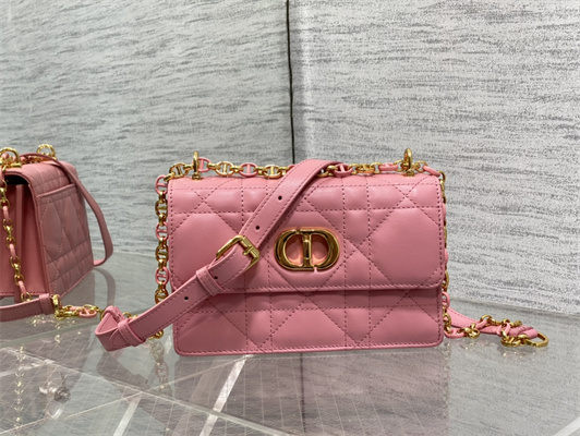 CD Miss Caro Mini Bag Macrocannage Lambskin Gold Tone Metal Pink