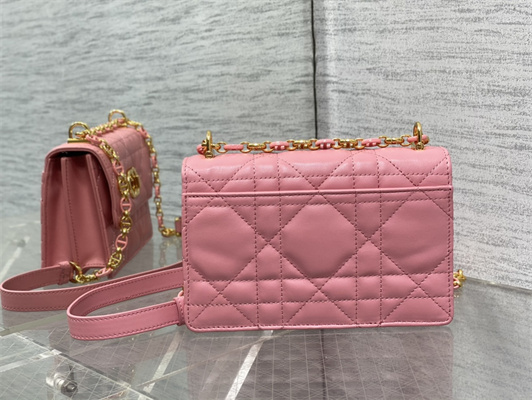 CD Miss Caro Mini Bag Macrocannage Lambskin Gold Tone Metal Pink