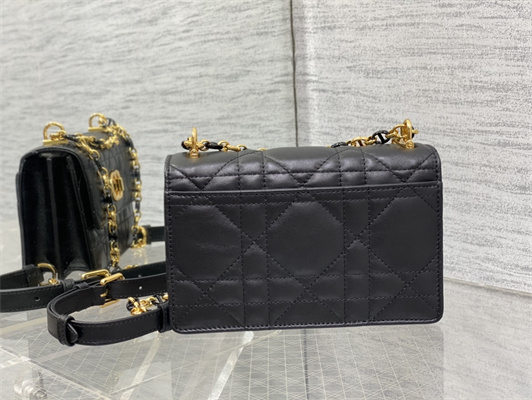 CD Miss Caro Mini Bag Macrocannage Lambskin Gold Tone Metal Black