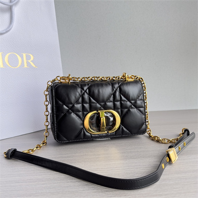CD Small Di.or Caro Bag Quilted Macrocannage Calfskin Gold Tone Metal Black