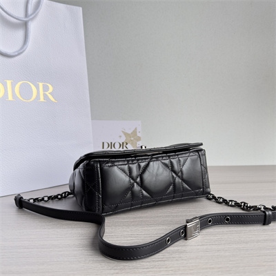 CD Small Di.or Caro Bag Quilted Macrocannage Calfskin Guncolor Tone Metal Black