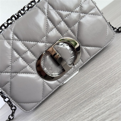 CD Small Di.or Caro Bag Quilted Macrocannage Calfskin Guncolor Tone Metal Grey
