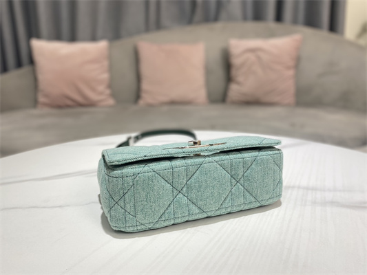 CD Small Di.or Caro Bag Macrocannage Linen Silver Tone Metal Green