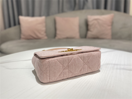 CD Small Di.or Caro Bag Macrocannage Linen Gold Tone Metal Rose Pink