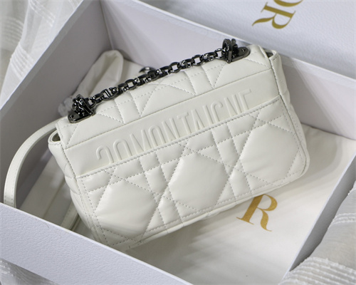 CD Small Di.or Caro Bag Quilted Macrocannage Calfskin Guncolor Tone Metal White