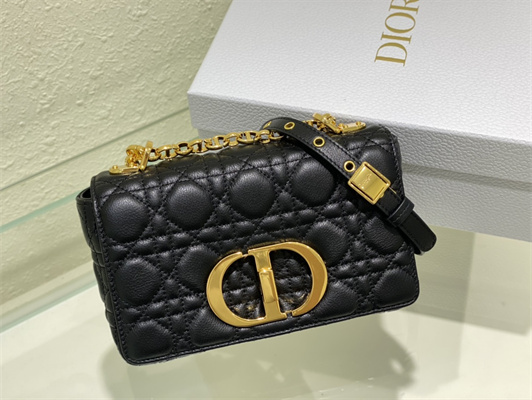cd small di.or caro bag S*pple cannage calfskin gold tone metal black