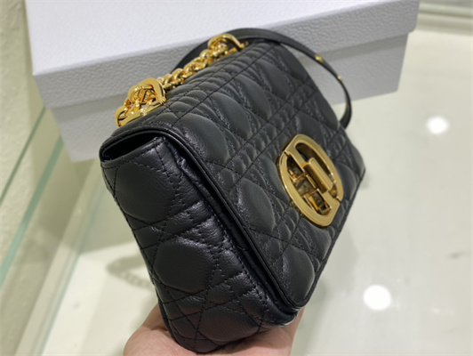 cd small di.or caro bag S*pple cannage calfskin gold tone metal black