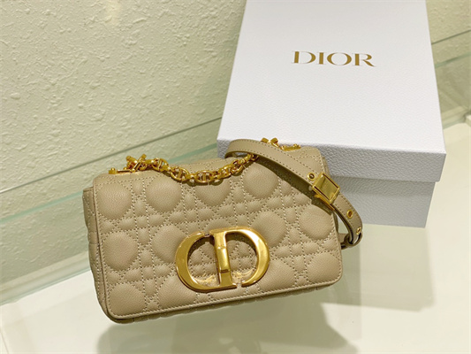 cd small di.or caro bag S*pple cannage calfskin gold tone metal beige