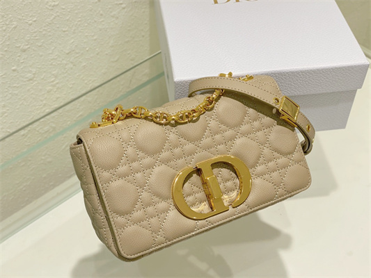 cd small di.or caro bag S*pple cannage calfskin gold tone metal beige
