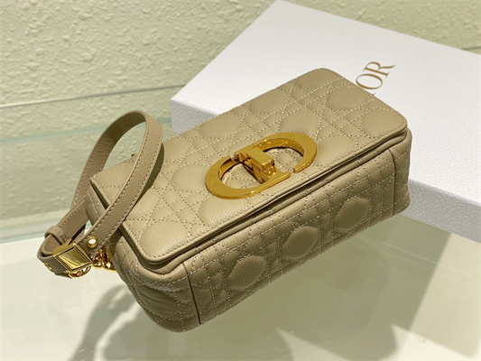 cd small di.or caro bag S*pple cannage calfskin gold tone metal beige