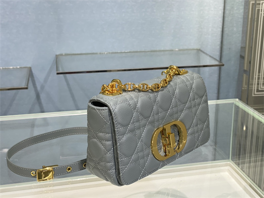 cd small di.or caro bag S*pple cannage calfskin gold tone metal stone grey