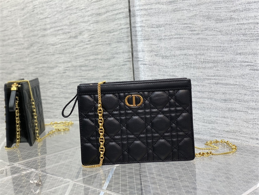 cd caro zipped pouch S*pple cannage calfskin gold tone metal black