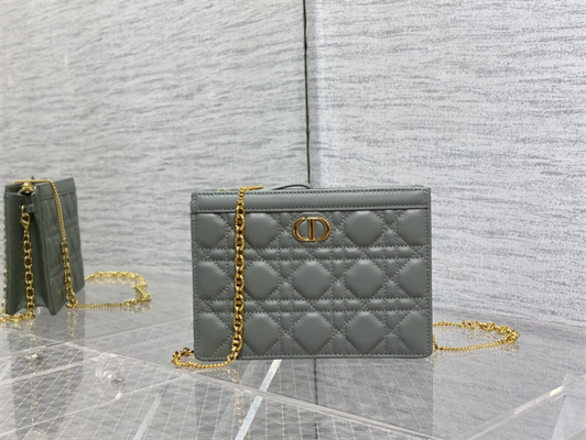 cd caro zipped pouch S*pple cannage calfskin gold tone metal stone grey