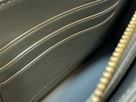 cd caro zipped pouch S*pple cannage calfskin gold tone metal stone grey