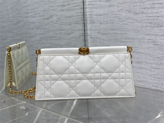 CD Caro Colle Noire Clutch with Chain Latte Cannage Lambskin Gold Tone Metal