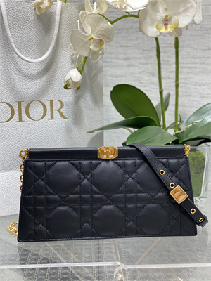 CD Caro Colle Noire Clutch with Chain Black Cannage Lambskin Gold Tone Metal