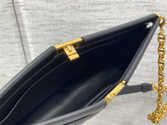 CD Caro Colle Noire Clutch with Chain Black Cannage Lambskin Gold Tone Metal
