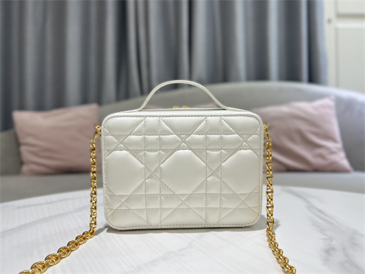 CD Caro Box Bag Macrocannage Calfskin Gold Tone Metal White