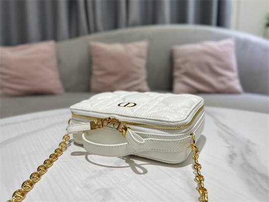 CD Caro Box Bag Macrocannage Calfskin Gold Tone Metal White