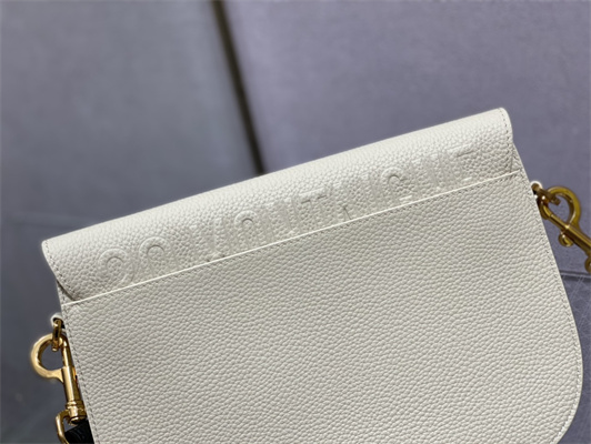 CD Large Di.or Bobby Bag White Grained Calfskin With Blue Di.or Oblique Emb Shoulder Strap