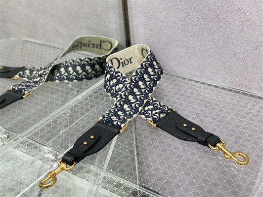 CD Large Di.or Bobby Bag White Grained Calfskin With Blue Di.or Oblique Emb Shoulder Strap