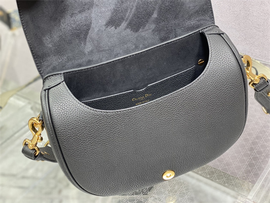 CD Large Di.or Bobby Bag Black Grained Calfskin With Blue Di.or Oblique Emb Shoulder Strap