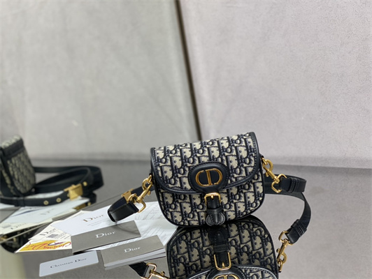 CD Small Di.or Bobby Bag Blue Oblique Jacquard