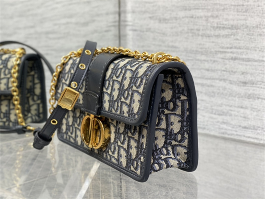 CD 30 Montaigne East-West Bag With Chain Blue Oblique Jacquard