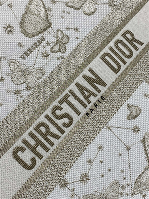 CD Large Book Tote Butterfly Zodiac Embroidery Gold Tone and White