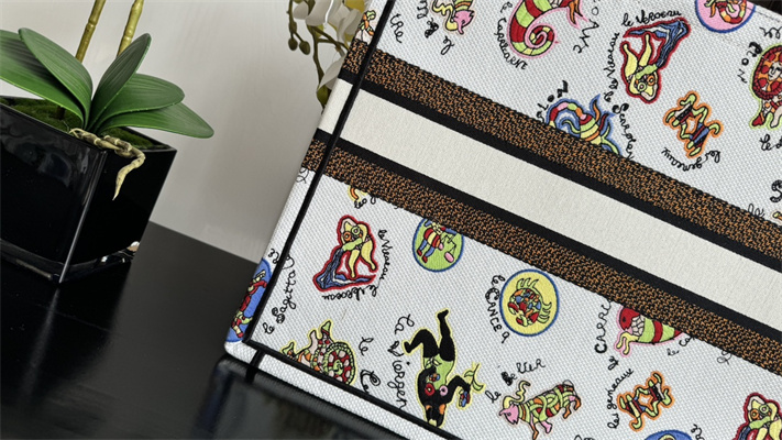 CD Large Book Tote Dragon Zodiac Embroidery White Multicolor