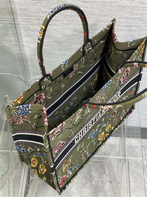 CD Large Book Tote Petites Fleurs Embroidery Kaki Green Multicolor