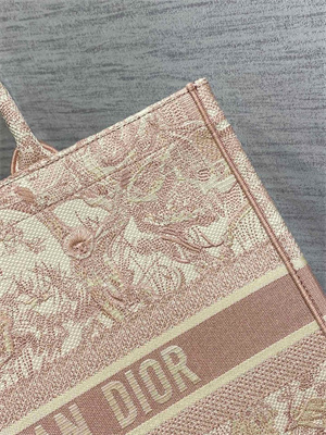 CD Large Book Tote Toile de Jouy Embroidery Ecru and Pink