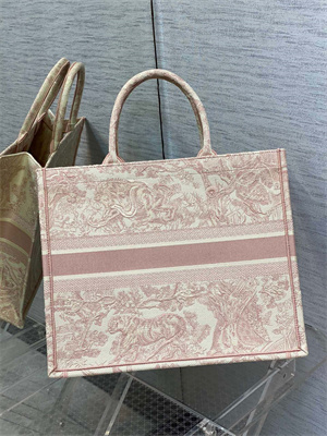 CD Large Book Tote Toile de Jouy Embroidery Ecru and Pink