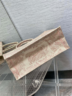 CD Large Book Tote Toile de Jouy Embroidery Ecru and Pink