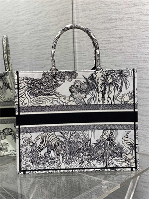 CD Large Book Tote Voyage Toile de Jouy Embroidery White and Black
