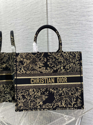 CD Large Book Tote Jardin d’Hiver Embroidery Black and Gold