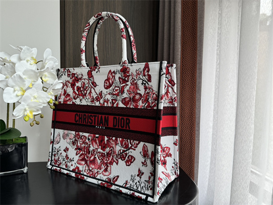 CD Large Book Tote Le C?ur des Papillons Embroidery White and Red