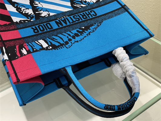 CD Large Book Tote D-Jungle Pop Embroidery Blue and Pink