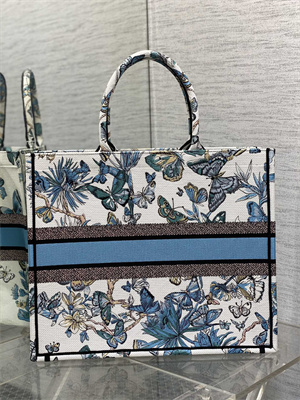 CD Large Book Tote Toile de Jouy Mexico Embroidery White and Pastel Midnight Blue