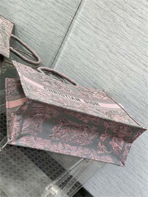 CD Large Book Tote Toile de Jouy Embroidery Grey and Pink