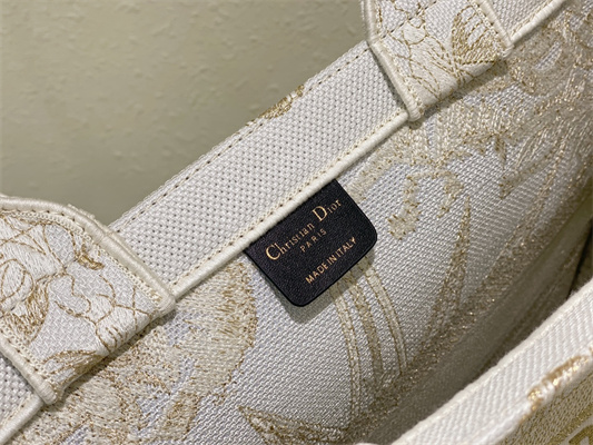 CD Large Book Tote R??ve d’Infini Embroidery White and Gold Tone