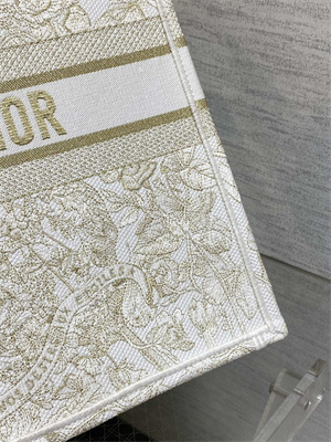 CD Large Book Tote Butterfly Around The World Embroidery White and Gold Tone