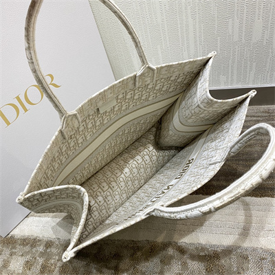 CD Large Book Tote White and Gold Tone Oblique Embroidery